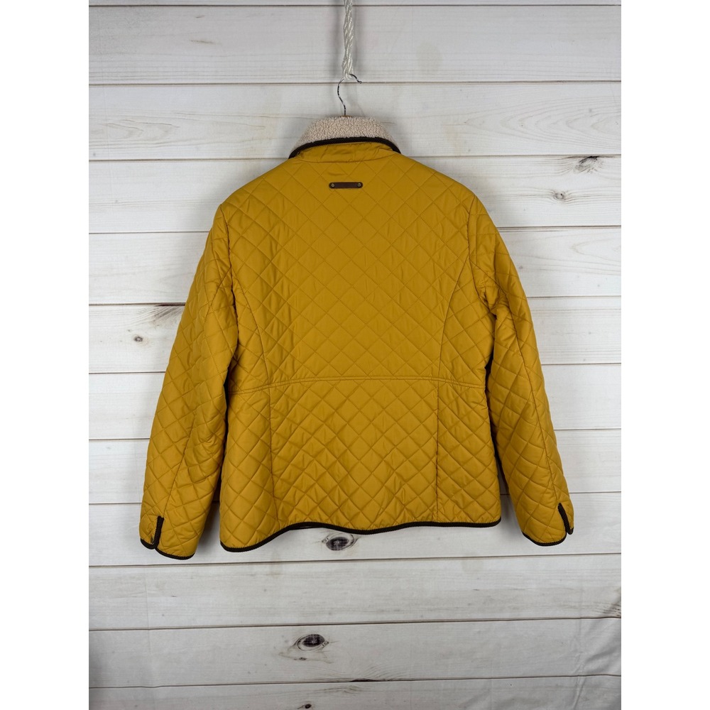 Lauren Ralph Lauren Jacket Womens XL Mustard Yellow Quilted Faux Fur Collar - Picture 2 of 8